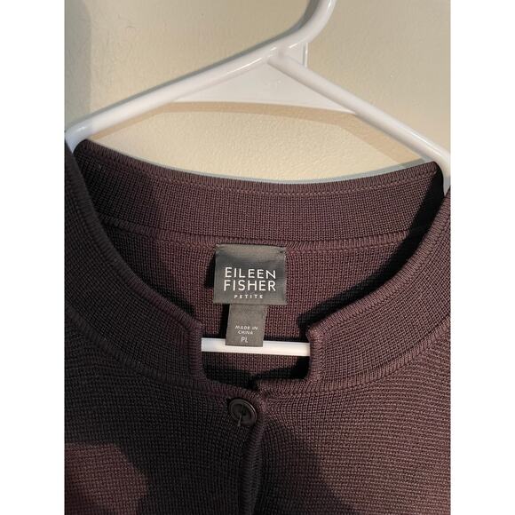 Eileen Fisher Chocolate Brown Silk and Cotton Cardigan Size Petite Large - Picture 9 of 10